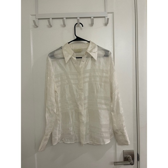 Cache Tops - Vintage Y2K Cache Button Up Blouse White Business Office Siren Citygirl‎ Chic